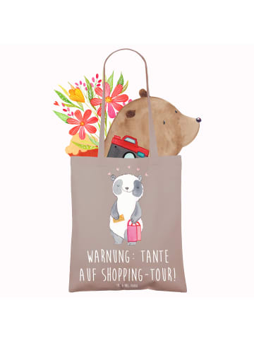 Mr. & Mrs. Panda Shopping Tasche Tante Shopping mit Spruch in Braun Pastell