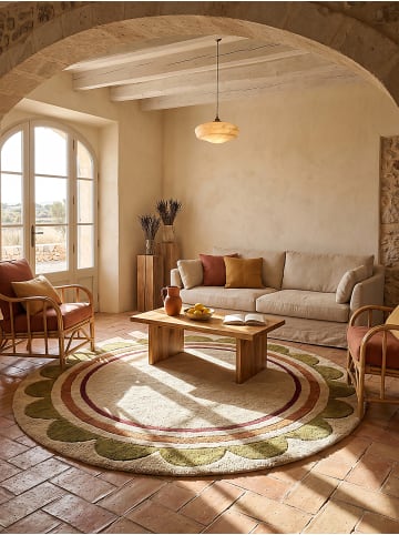 KADIMA DESIGN Teppich Wolle für Fußbodenheizung WENSUM modern Wohnzimmer in Beige-Multicolor