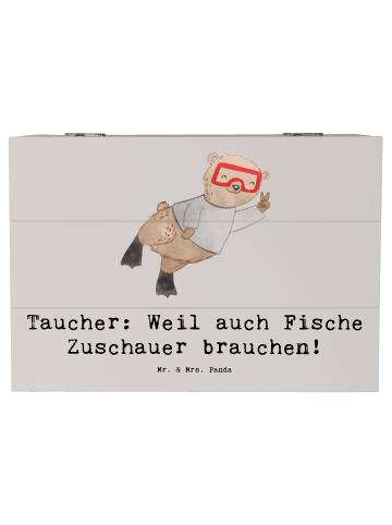 Mr. & Mrs. Panda Holzkiste Tauchen Zuschauer mit Spruch in Grau Pastell