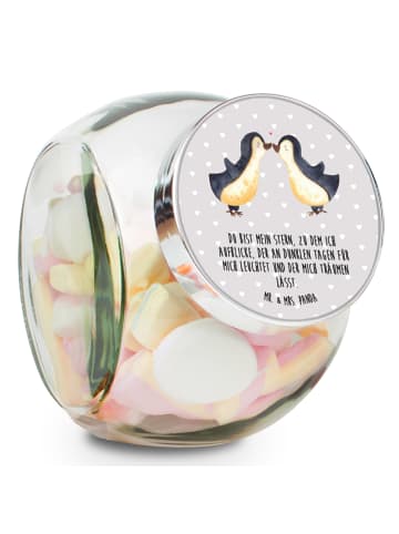 Mr. & Mrs. Panda Teedose Pinguin Liebe mit Spruch in Grau Pastell