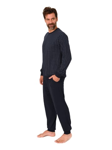 NORMANN Langarm Schlafanzug Pyjama Bündchen Streifen in blau