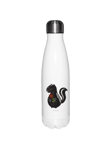 Mr. & Mrs. Panda Isolierflasche Stinktier Blume ohne Spruch in Weiß