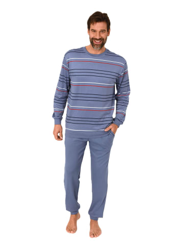 NORMANN Schlafanzug lang Pyjama Bündchen Kuschel interlock - 86896 in blau