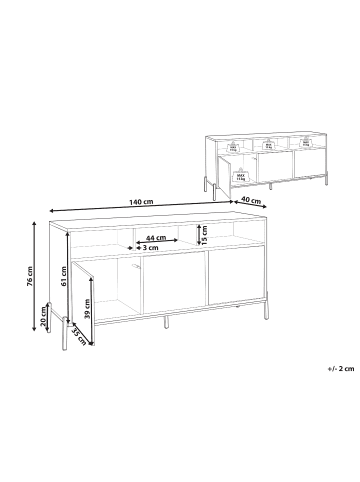 Beliani Sideboard MOINES in Braun/Grau/Schwarz - (W) 140 x (H) 76 x (L) 40 cm