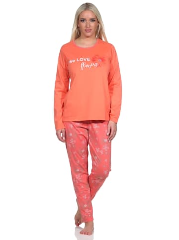 NORMANN Verspielte Pyjama lang Schlafanzug floralem Muster - 75120 in apricot