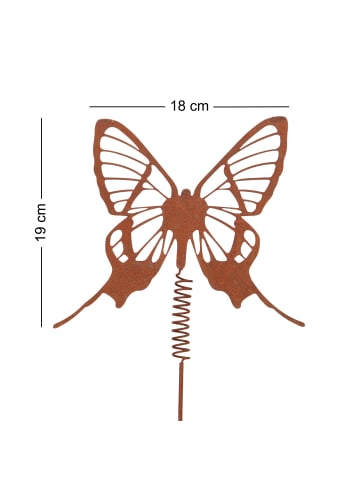 UNUS Gartenstecker Rost Schmetterling mit Wackelfeder in Braun