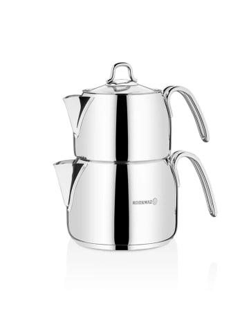 Korkmaz Perla Mega Teekannen.Set 1,8L/3,2L  hochwertigem 18/10-Edelstahl in Silber