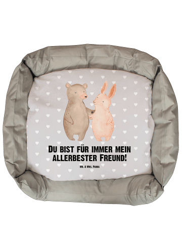 Mr. & Mrs. Panda Tierkissen Bär und Hase Umarmen mit Spruch in Grau Pastell