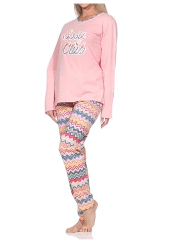 NORMANN Schlafanzug Pyjama langarm Ethno Optik in rosa