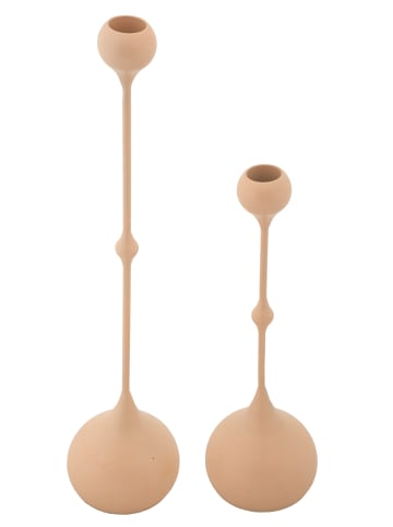 Mauro Ferretti Set aus 2 rosafarbenen und goldenen Kerzenhaltern aus Metall