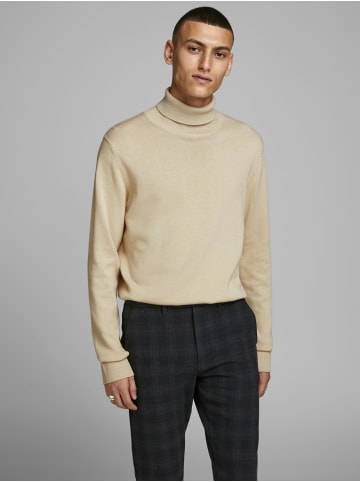 Jack & Jones Dünner Rollkragen Strickpullover Rundhals Basic Sweater JJEEMIL in Beige