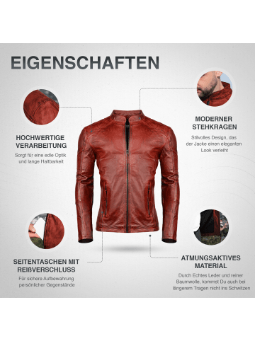 PAULGOS Lederjacke Übergangsjacke Biker Look Echtleder D3 in Rot