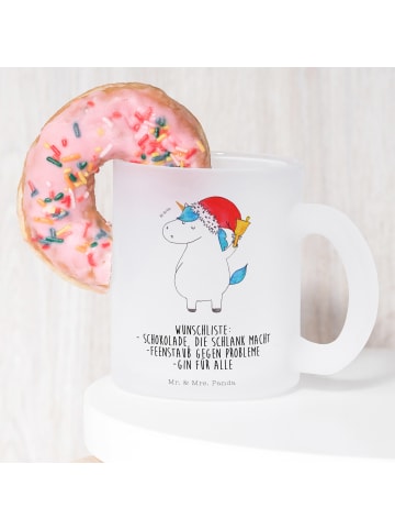 Mr. & Mrs. Panda Tasse Einhorn Weihnachtsmann mit Spruch in Transparent