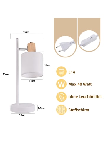ZMH Tischleuchte E14 in weiß schwenkbare Stoffschirm