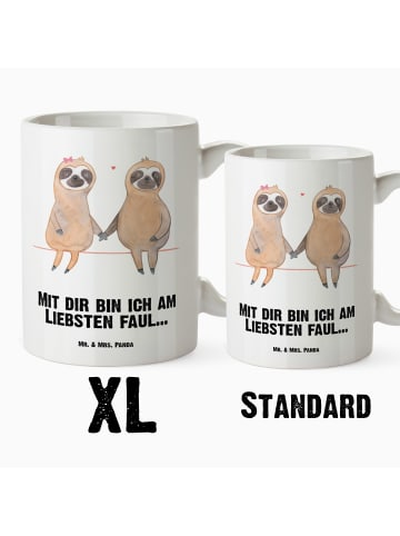 Mr. & Mrs. Panda XL Tasse Faultier Pärchen mit Spruch in Weiß