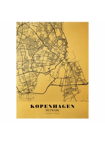 WALLART Leinwandbild Gold - Stadtplan Kopenhagen - Klassik in Schwarz-Weiß