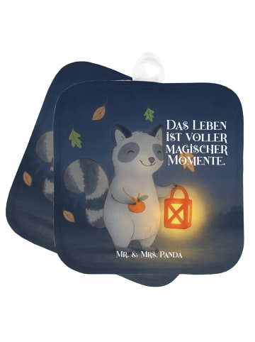 Mr. & Mrs. Panda Topflappen Waschbär Laterne Design mit Spruch in Weiß