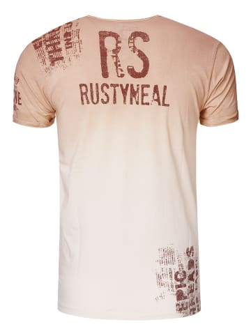 Rusty Neal T-Shirt Verwaschen mit Farbverlauf und Prints in Beige