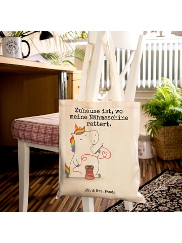 Mr. & Mrs. Panda Jutebeutel Einhorn Näherin Design mit Spruch in Weiß