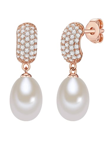 Valero Pearls Perlen-Ohrstecker Sterling Silber Zirkonia Süßwasser-Zuchtperle in roségold