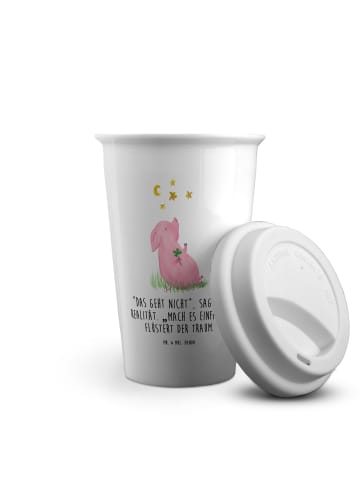 Mr. & Mrs. Panda To Go Becher Schwein Glück mit Spruch in Weiß
