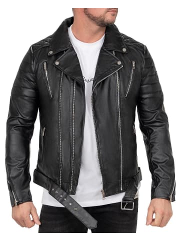 Reichstadt Herren Slim Fit Echtlederjacke Silver Zipper in Black