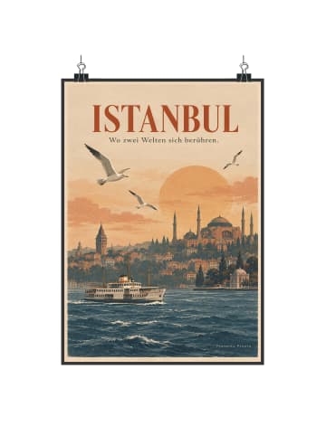 Poster Stadtbild nostalgisch Design mit Spruch in Weiß
