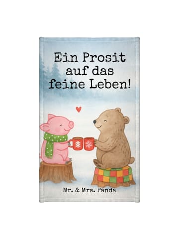 Mr. & Mrs. Panda Gästehandtuch Glühschwein Sause Design mit Spruch in Weiß