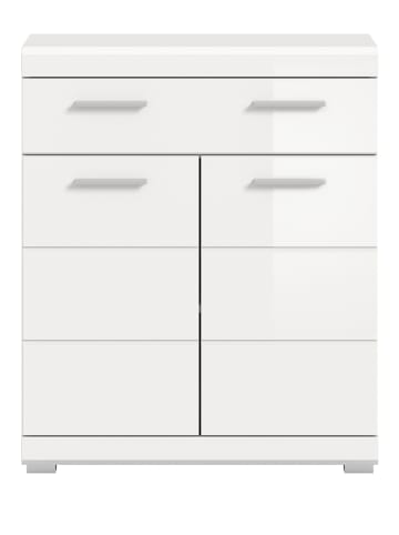 Inn.Furn Badkommode weiß Hochglanz 74 x 88 cm, Badschrank 2-türig mit Vollauszug