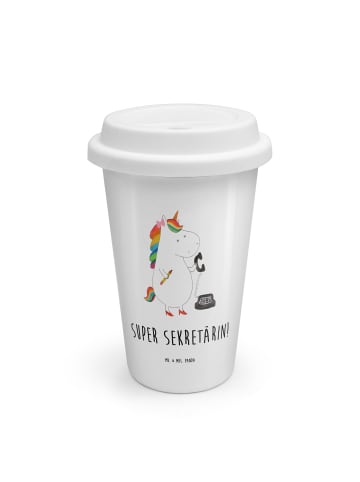 Mr. & Mrs. Panda Thermo Kaffeebecher Einhorn Sekretärin mit Spruch in Weiß