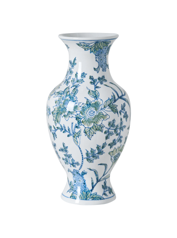 Beliani Blumenvase LLANES in Weiß/Blau - (W) 16 x (H) 36 x (L) 16 cm
