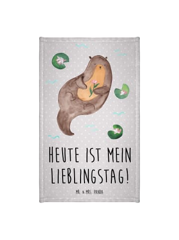 Mr. & Mrs. Panda Gästehandtuch Otter Seerose mit Spruch in Grau Pastell