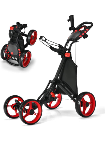 COSTWAY Golf Trolley 4 Rad klappbar in Rot