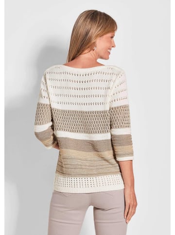 GOLDNER Kurzgröße:  Halbarm-Pullover mit U-Boot-Ausschnitt in cremeweiß / gemustert