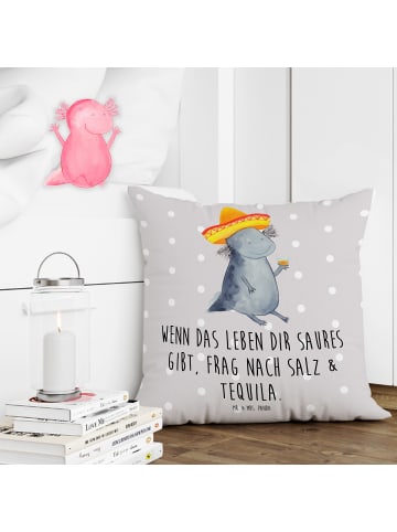 Mr. & Mrs. Panda Kissen 40x40 Axolotl Tequila mit Spruch in Grau Pastell