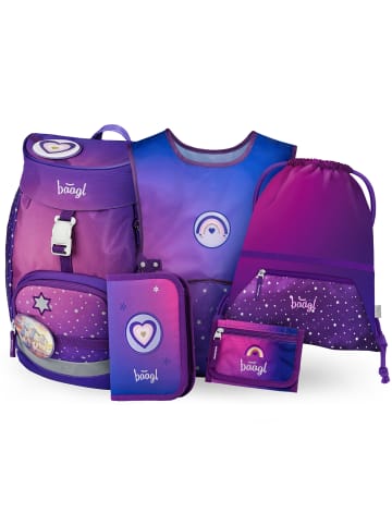 BAAGL 5-tlg. Set: Schulrucksack Airy in Violett Pferde-Herz
