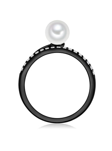 Valero Pearls Ring Sterling Silber Zirkonia Süßwasser-Zuchtperle in schwarz