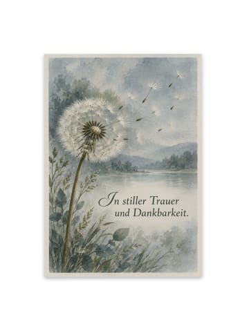 Trauerkarte Pusteblume zeitlos Design mit Spruch in Weiß