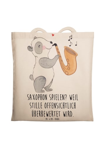 Mr. & Mrs. Panda Tote Bag Saxophon Leidenschaft mit Spruch in Creme