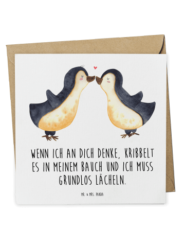 Mr. & Mrs. Panda Grußkarte Pinguine Kuss mit Spruch in Weiß