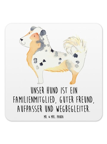 Mr. & Mrs. Panda Bierdeckel Hund Australien Shepherd mit Spruch in Weiß