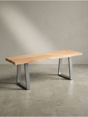 KADIMA DESIGN Garderobenbank 120x40x45,5 cm Akazie Massivholz / Metall mit in Akazie-Silber