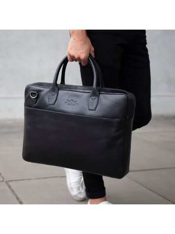 SID & VAIN Leder-Laptoptasche 15" echt Leder Aktentasche 15 Zoll Laptop Fach schwarz in schwarz