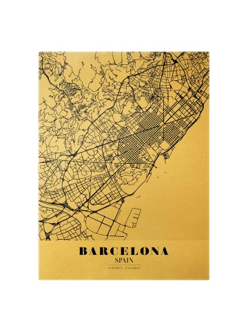 WALLART Leinwandbild Gold - Stadtplan Barcelona - Klassik in Schwarz-Weiß