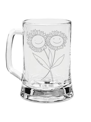Mr. & Mrs. Panda Gravur Bierkrug Blume Sonnenblume ohne Spruch in Transparent