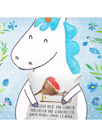 Mr. & Mrs. Panda Kissen 40x40 Rotkehlchen Schlitten mit Spruch in Weiß