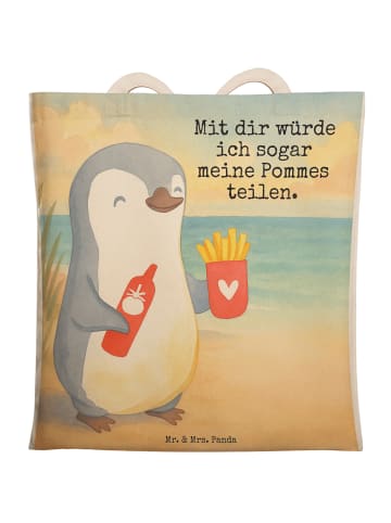 Mr. & Mrs. Panda Einkaufstasche Pinguin Pommes Design mit Spruch in Weiß