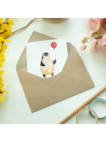 Mr. & Mrs. Panda Grußkarte Pinguin Luftballon mit Spruch in Weiß