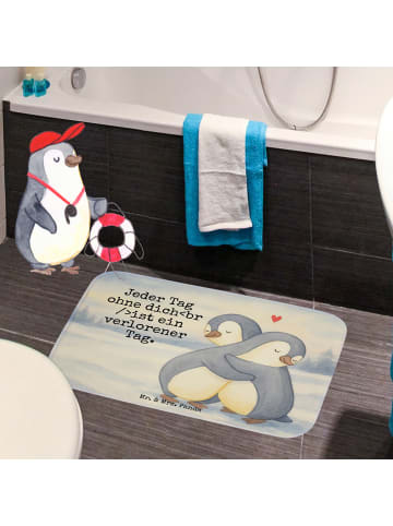 Mr. & Mrs. Panda Badematte Pinguine Kuscheln Design mit Spruch in Weiß