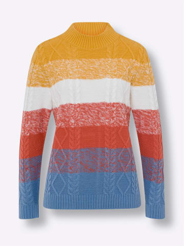 Sieh an! Rundhals-Pullover in mittelblau-terra-gemustert